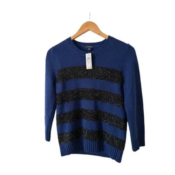 Ann Taylor Wool Cashmere Sweater Blue Black Stripes Women's Small NWT - Picture 6 of 10